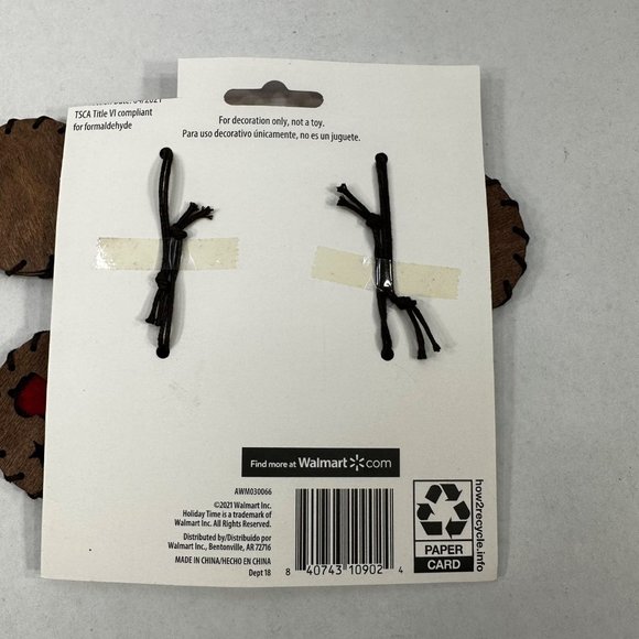 Holiday Time 8 Mini Ornaments Wooden Disc With Plaid Truck New - Picture 3 of 4